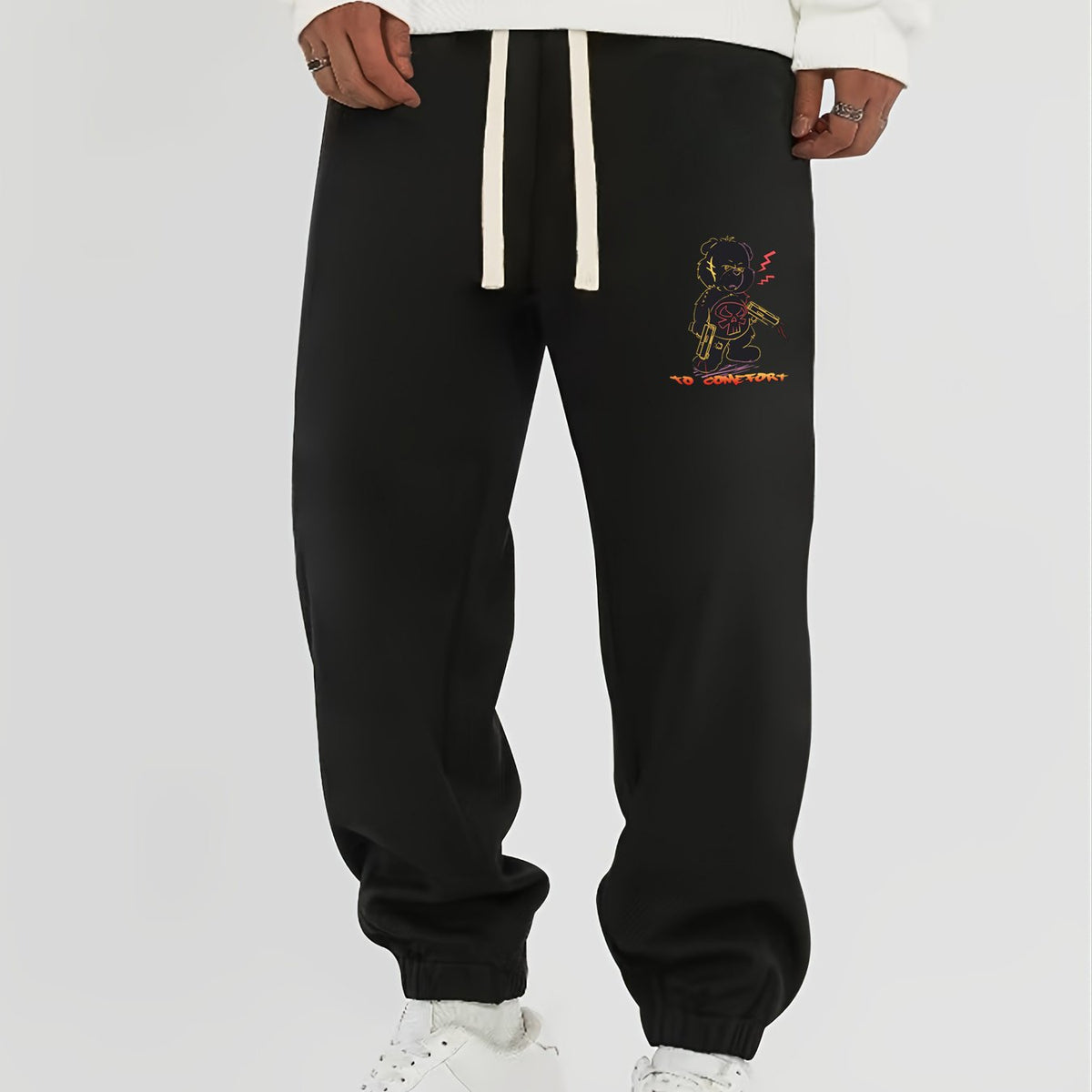 Bear Print Men's Drawstring Jogger Pants