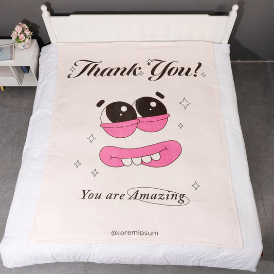 Warm Thank You Printed Flannel Blanket for Sofa Office Bed Camping & Travel