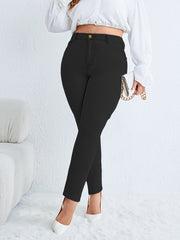  Solid Button Fly Skinny Jeans