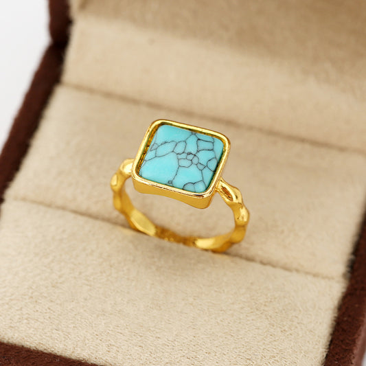 Big Square Turquoise Women's Ring 18K Plated Bridal Wedding Hand Jewelry