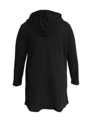  Casual Dress Women's Plus Solid Cable Hooded Drawstring Long Sleeve...