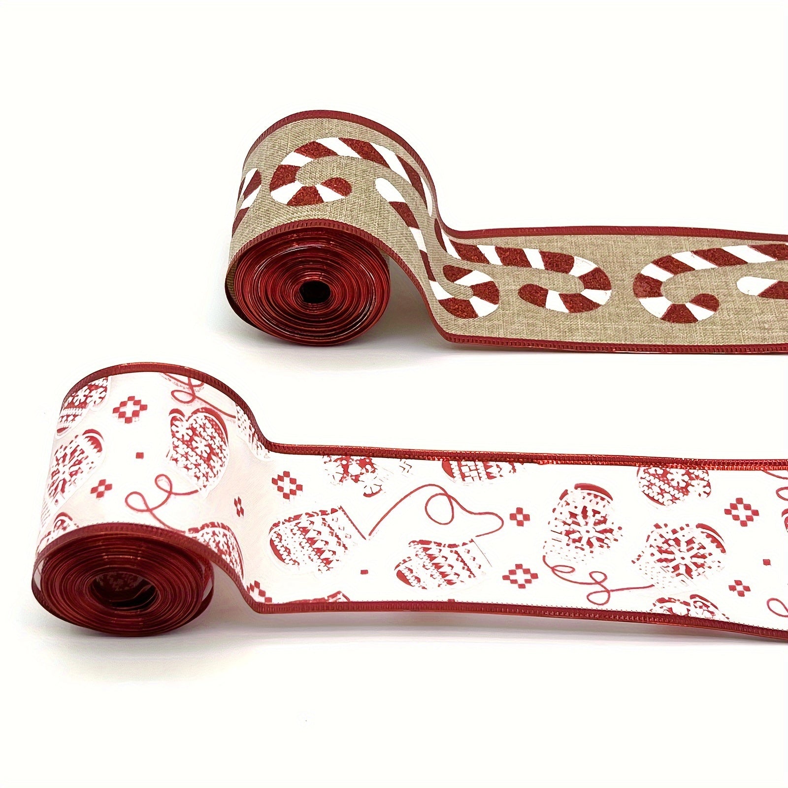 Christmas Candy Wired Edge Ribbon Red Candy Cane Fabric Craft Ribbon 4 57m