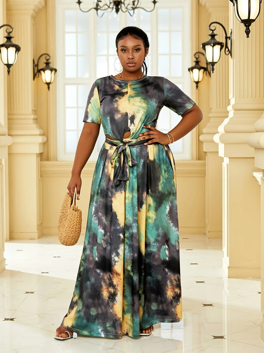  Tie Dye 2 Piece Set with Crop Top & Maxi Skirt