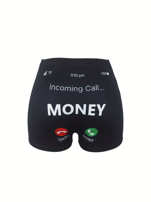 Skinny Shorts Money Graphic Print Casual Shorts Women's Clothing