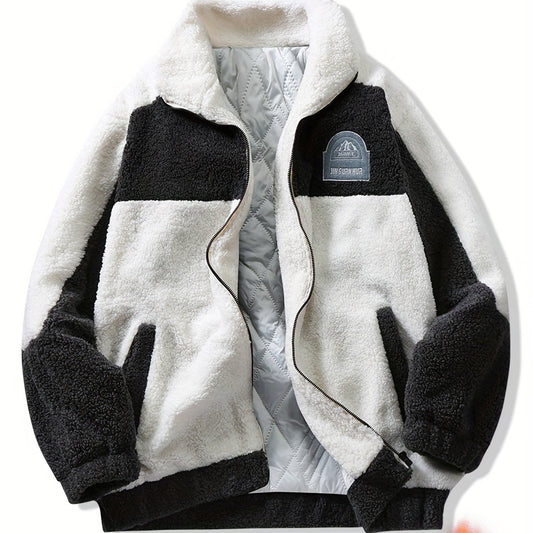 Warm Plush Fleece Jacket Men's Casual Stand Collar Coat Fall Winter