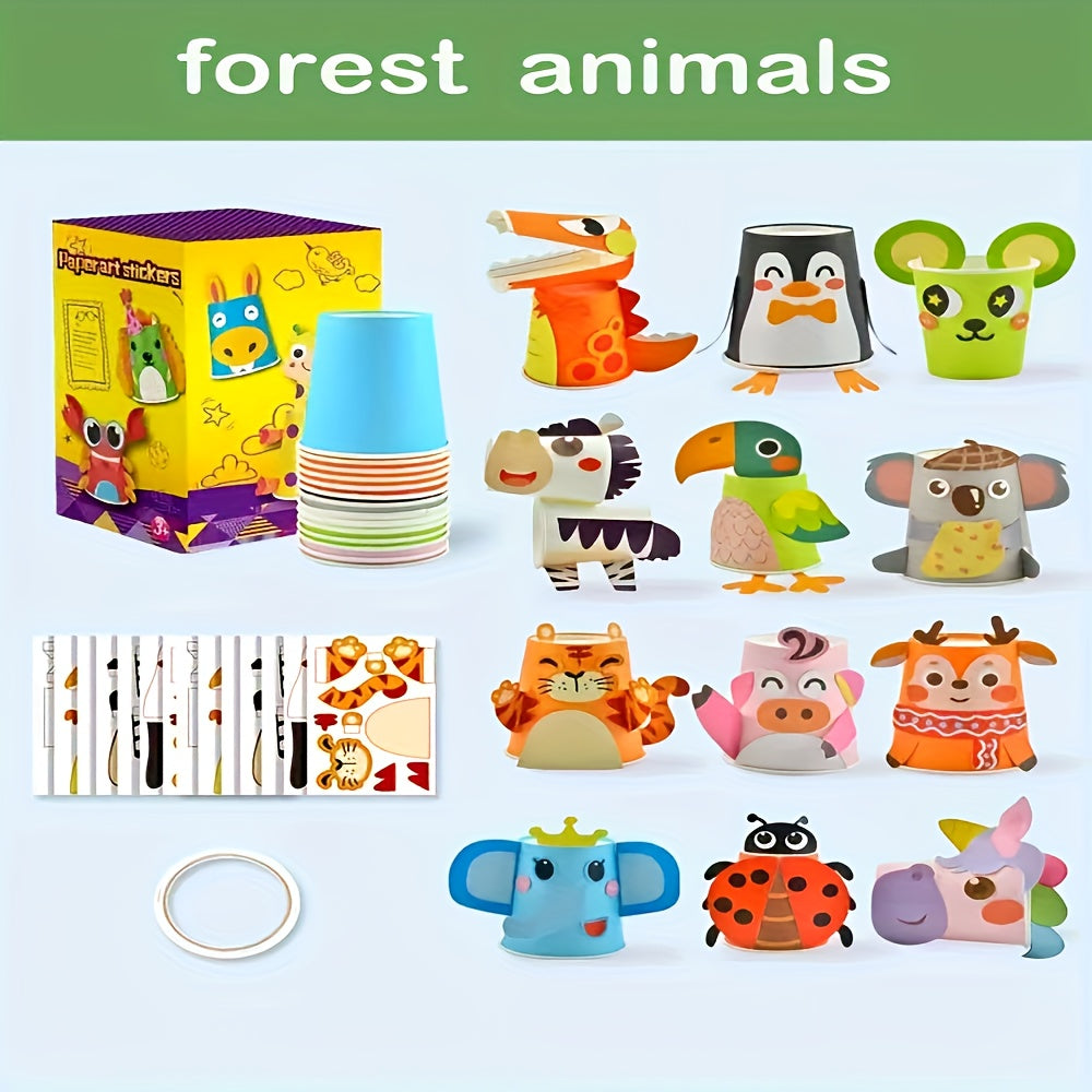 12pcs DIY Paper Cup Craft Kit with Colorful Stickers for Creative Art Projects