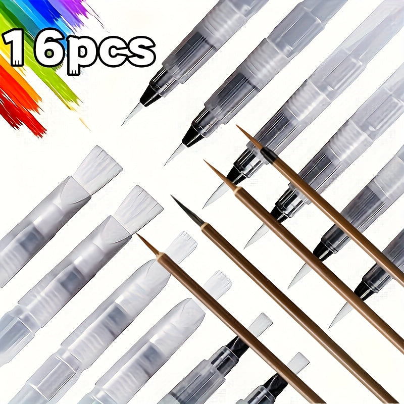 16pcs Refillable Watercolor Brush Pens with Water Tank Painting Brush Pens