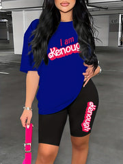 Kenough Two Piece Set Drop Shoulder Short Sleeve T Shirt & Shorts