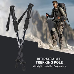 Telescopic Foldable Mountaineering Stick with Straight Handle