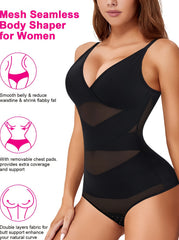 Women's V Neck Compression Tummy Control Shapewear Bodysuit