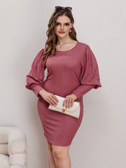  Solid Puff Sleeve Bodycon Midi Dress