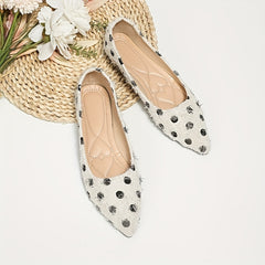 Polka Dot Ballet Flats Pointed Toe Slip On Work Flats