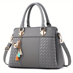 Women's Classic Tote Satchel Bag with Zipper, Top Handles & Pendant