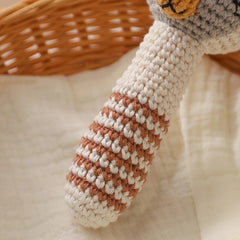 3D Crochet Rattle Knitted Calf Animal Doll with Bell Teething Toy