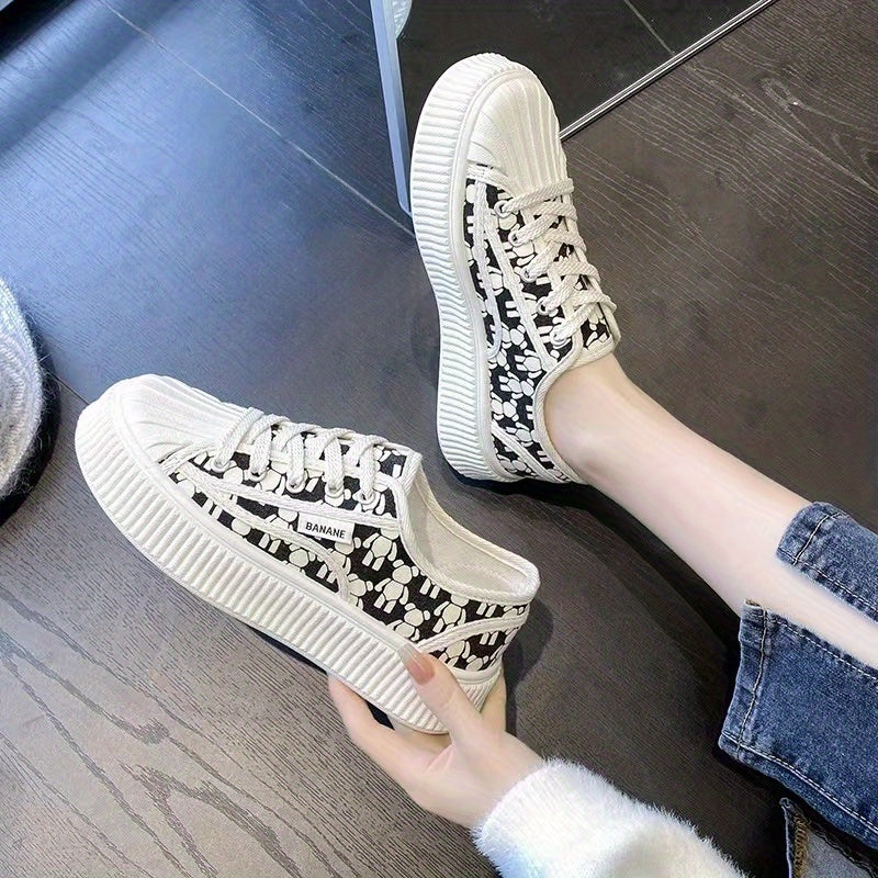 Women's Bear Print Canvas Sneakers Platform Shoes