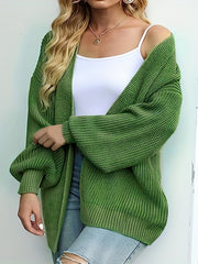  Solid Lantern Sleeve Open Front Cardigan