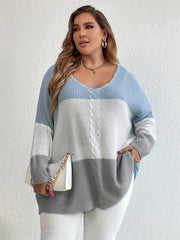  Colorblock V Neck Sweater