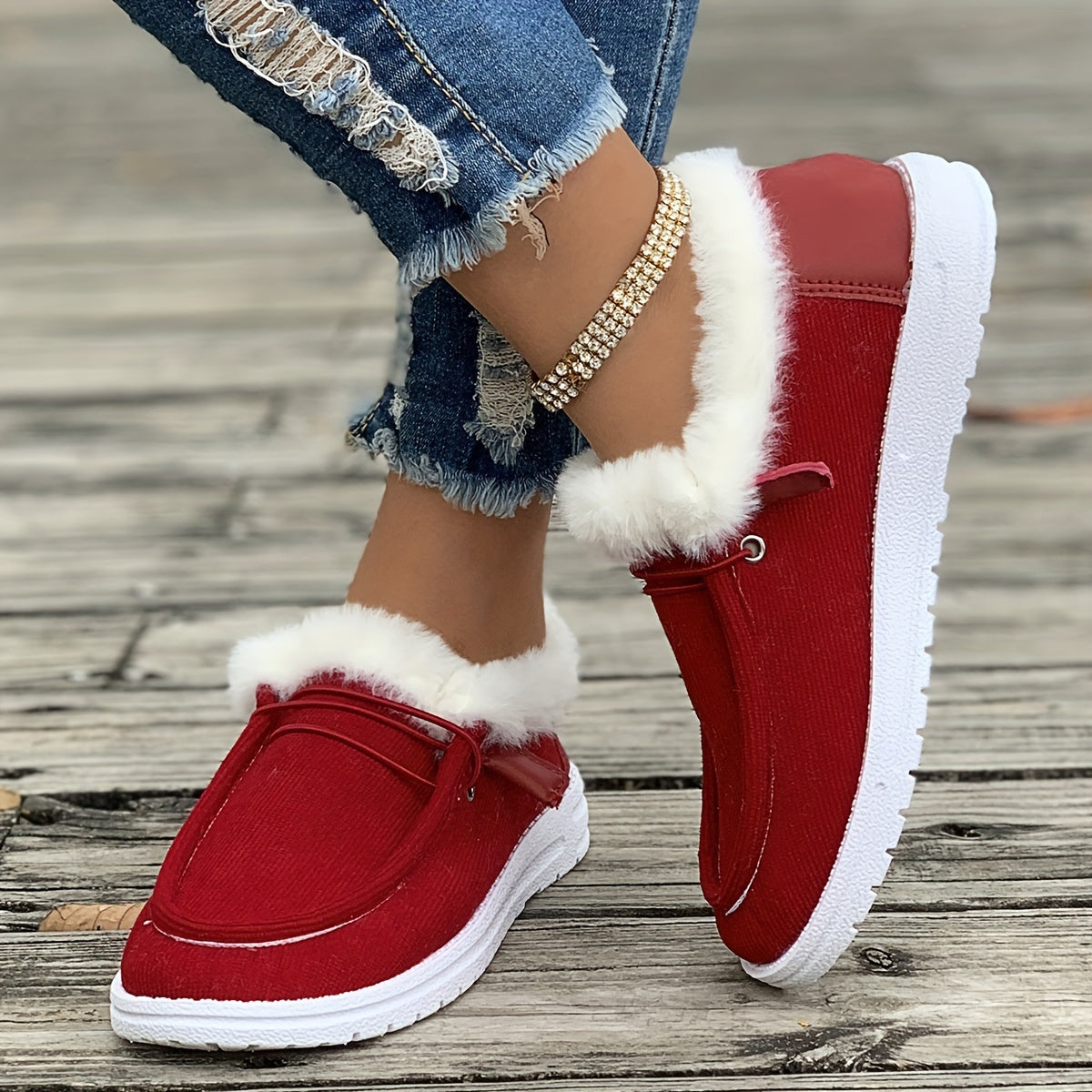 Plush Lined Snow Boots Keep Warm Round Toe Flat Winter Shoes