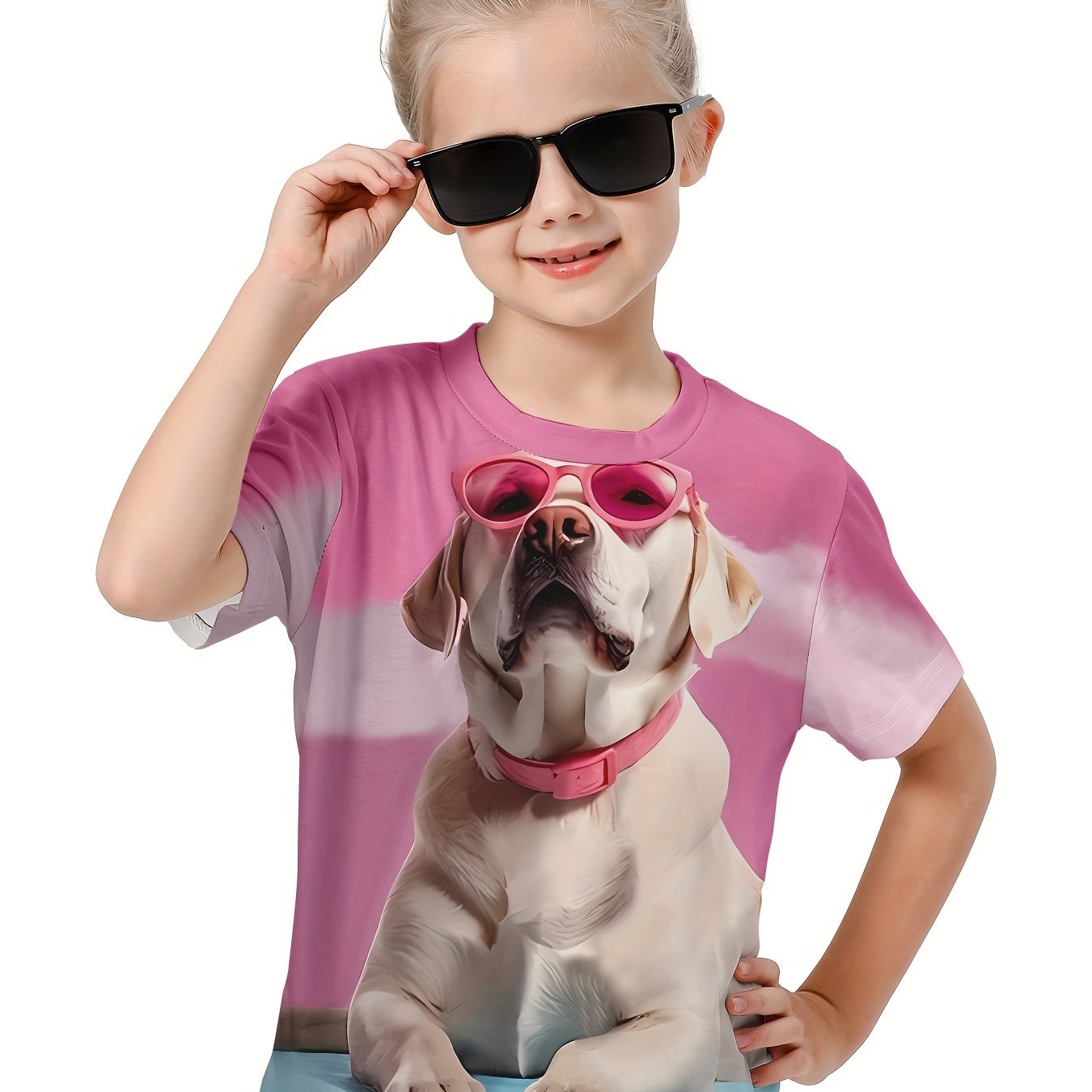 3D Puppy Graphic Short Sleeve T shirt for Girls Boys