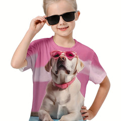 3D Puppy Graphic Short Sleeve T shirt for Girls Boys