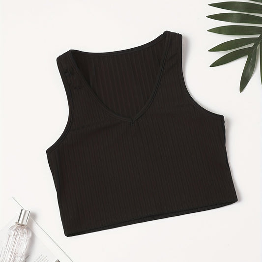 Ribbed Crop Tank Top V Neck Slim Fit Sleeveless Top Women's Lingerie