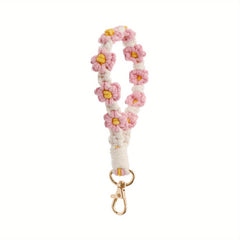 Daisy Flower Wrist Key Chain + Hand Woven Key Ring