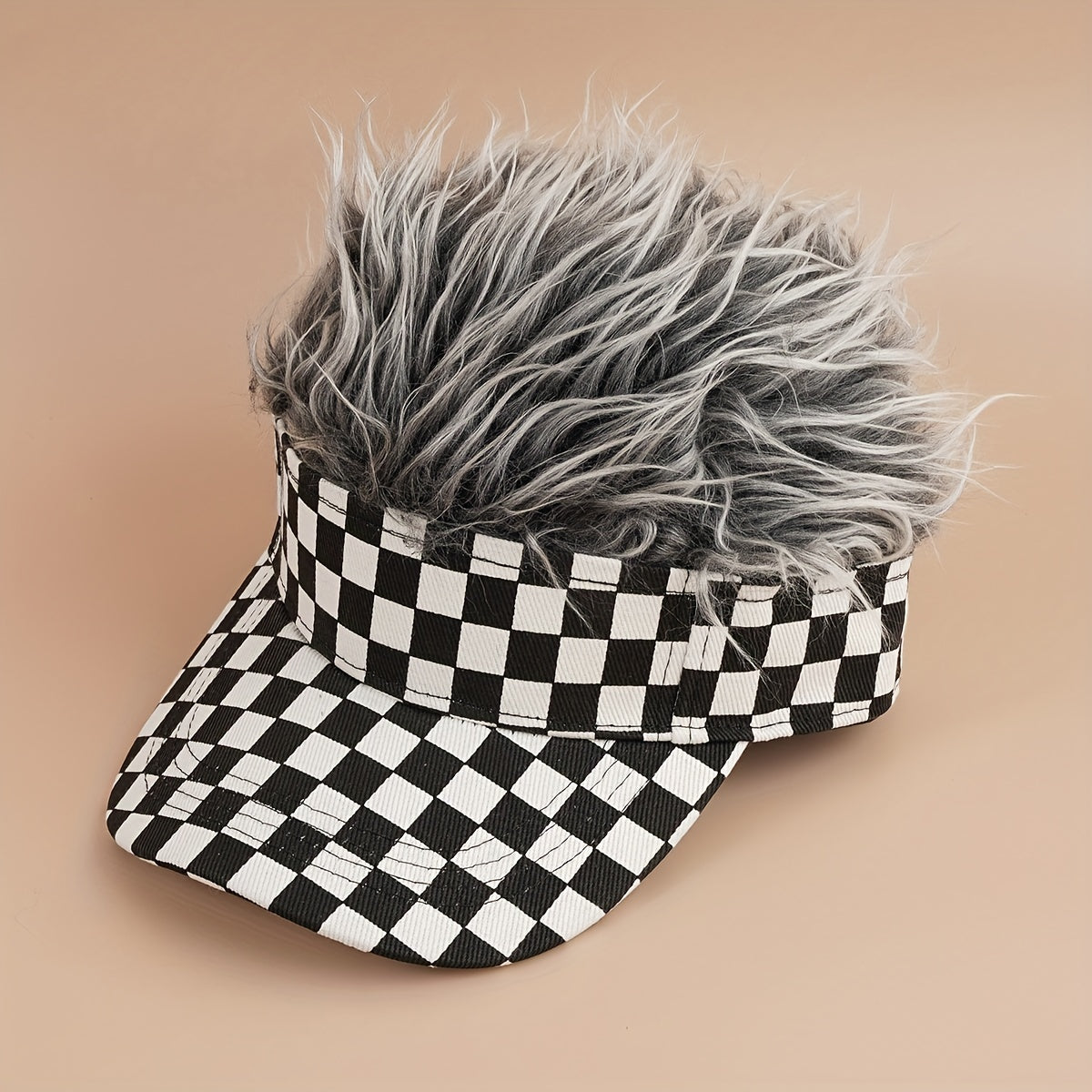 Checkerboard Curly Hair Duck Tongue Cap Natural Full Headgear