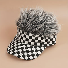 Checkerboard Curly Hair Duck Tongue Cap Natural Full Headgear