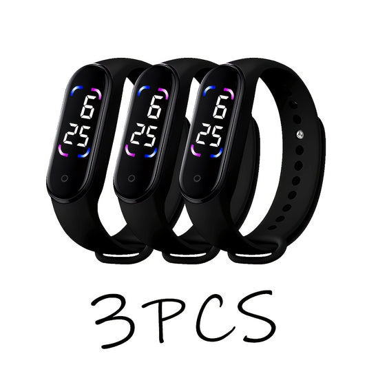 3pcs Touch Screen LED Sports Watches Durable PVC Strap 24-Hour Display
