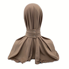 Elastic Hijab With Button Solid Turban Under Scarf Cap