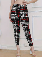  Plaid Print High Rise Skinny Trousers
