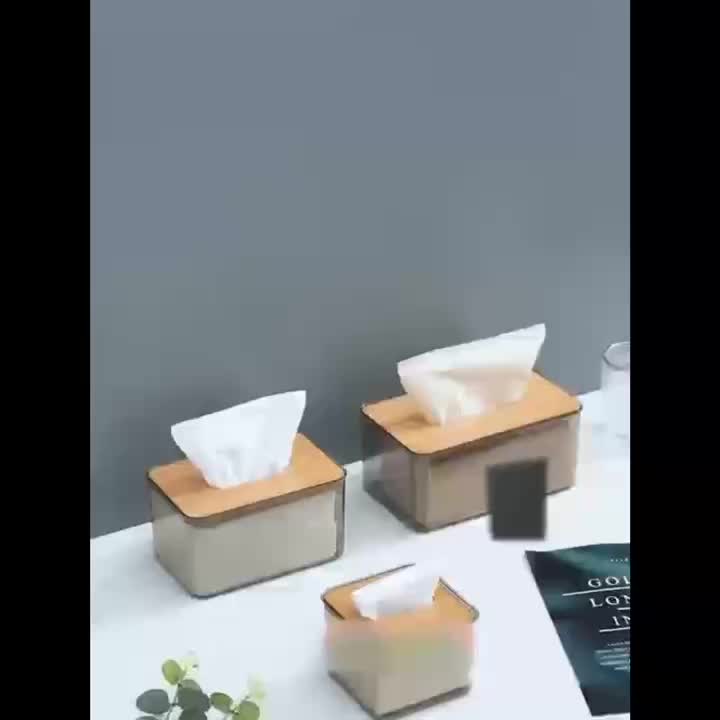 Transparent Tissue Box with Wooden Lid for Toilet Paper and Tissues