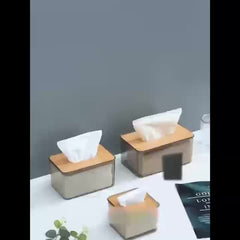 Transparent Tissue Box with Wooden Lid for Toilet Paper and Tissues