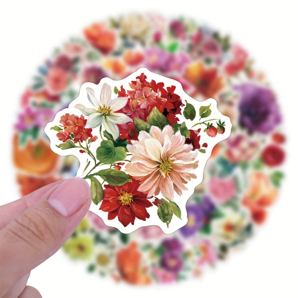 100pcs Rose & Tulip Flower Stickers Vibrant Mixed Colors Self Adhesive Decals