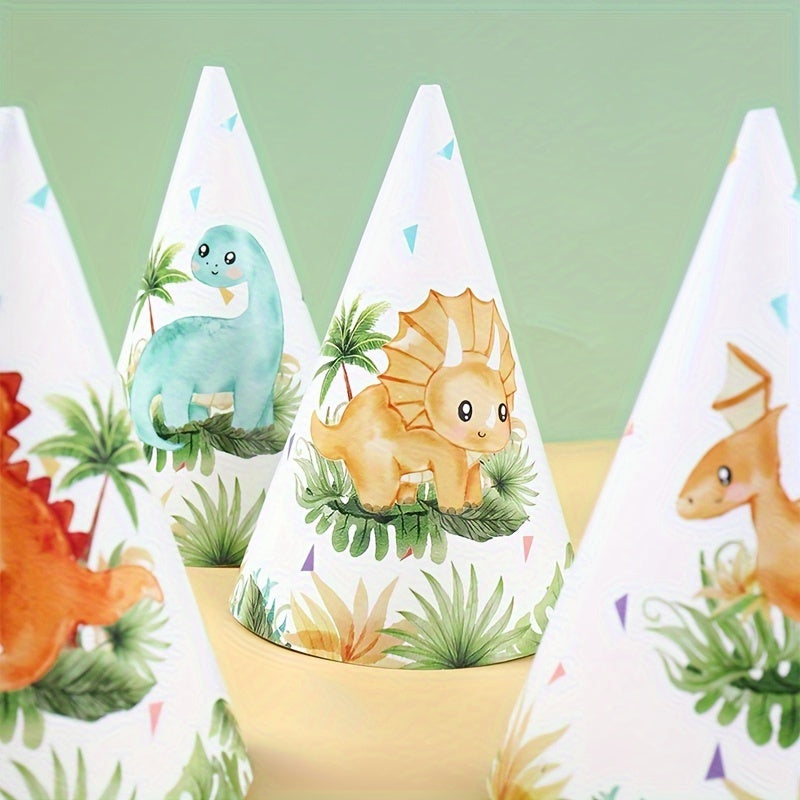 6pcs Dinosaur & Jungle Themed Paper Hats for Parties & Showers