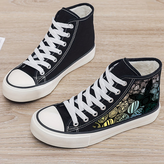 Easter Egg Pattern High Top Skate Shoes with Warm Lining