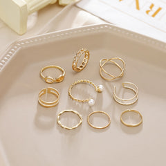 Geometric Cross Pearl Ring Set Women's Jewelry