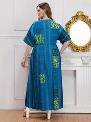  Ethnic Print Batwing Sleeve Maxi Dress