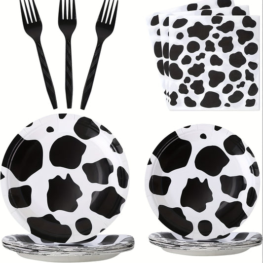 50pcs Cow Print Party Supplies Disposable Dinnerware