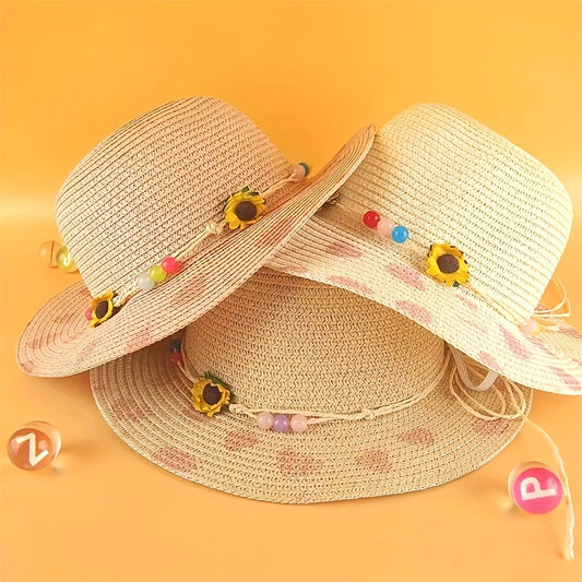 Children's Sunflower Love Straw Hat Foldable Sunshade Beach Hat