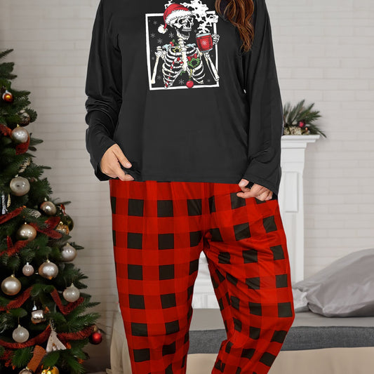  Christmas Lounge Set Women's Graphic Tee & Plaid Pants Pajamas