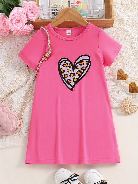 Toddler Girls Leopard Heart Graphic T-shirt Dress