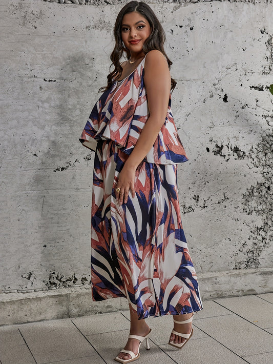  Ink Painting Print Cami Top & Split Skirt Set