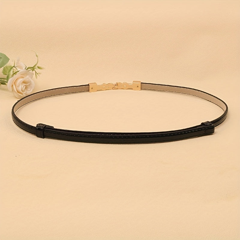 Adjustable PU Leather Belt with Faux Pearl Buckle