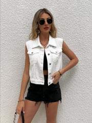Sleeveless Single Breasted Denim Vest Women's Clothing
