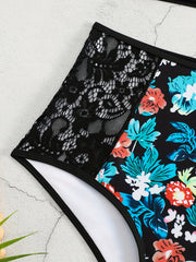  Tropical Print Tankini Set with Lace Crop Top & Panty