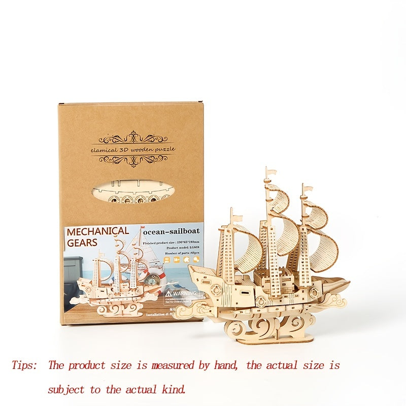 3D Ocean Sailboat Basswood DIY Puzzle Toy