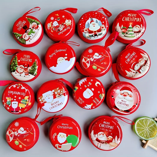 8pcs Christmas Coin Purse Set Mini Tin Money Wallets with Pouch Xmas Tree