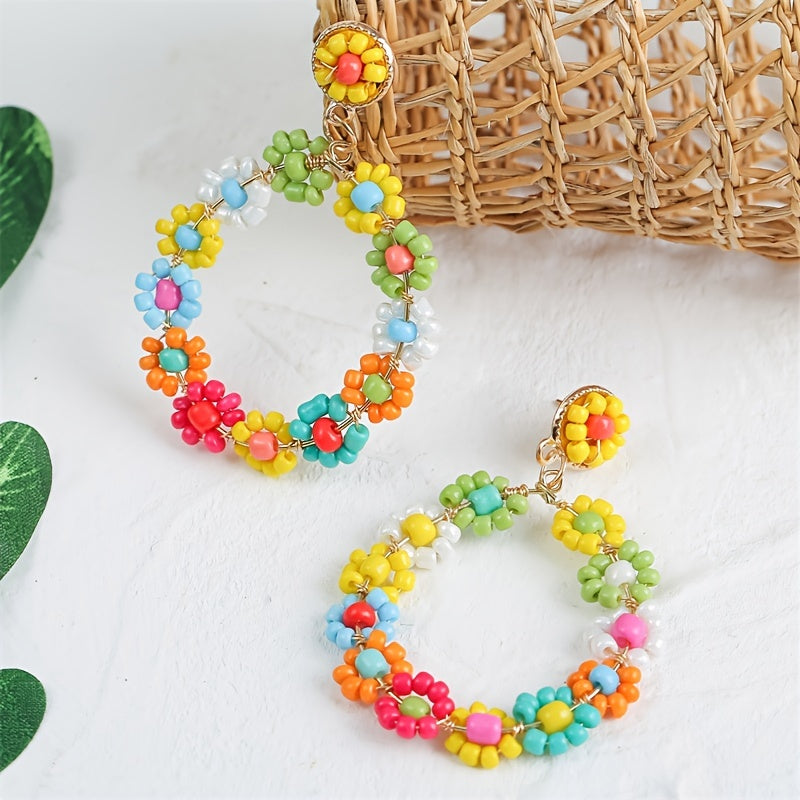 Bohemian Hoop Earrings Beaded O Shape