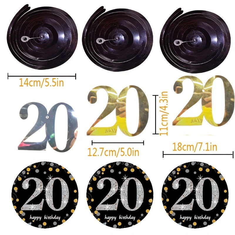 12pcs 20th Birthday Hanging Swirl Decorations